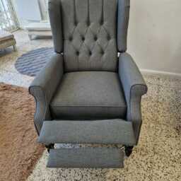 Beautiful Faux Linen Wing/Fireside Recliner Chair Charcoal - thumbnail 3