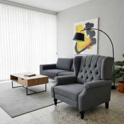 Beautiful Faux Linen Wing/Fireside Recliner Chair Charcoal - thumbnail 2