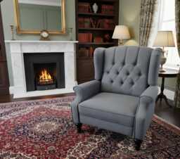 Beautiful Faux Linen Wing/Fireside Recliner Chair Charcoal - thumbnail 1