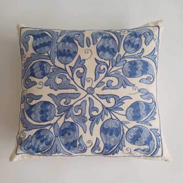 Suzani Cushion Cover, Handmade Uzbek Silk Embroidered Decorative Pillowcase, Throw Pillow 46x42 cm - image 1