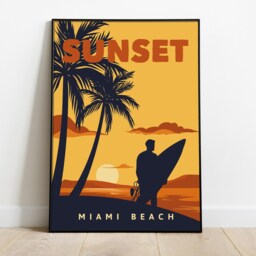 Miami Sunset Retro Travel Poster Florida Wall Art Print - thumbnail 2