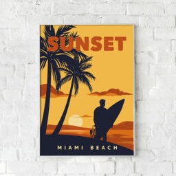 Miami Sunset Retro Travel Poster Florida Wall Art Print - thumbnail 3