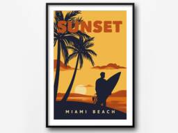 Miami Sunset Retro Travel Poster Florida Wall Art Print - thumbnail 1