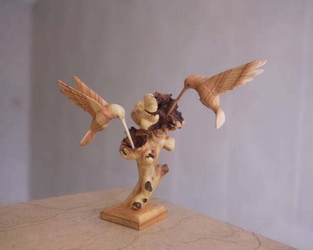 Wooden Hummingbird Couple Sculpture, Wood Carving, Bird Statue, Handmade Decor, Rustic, Unique, Housewarming, Wedding Gift For Mom - image 1