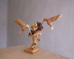 Wooden Hummingbird Couple Sculpture, Wood Carving, Bird Statue, Handmade Decor, Rustic, Unique, Housewarming, Wedding Gift For Mom - thumbnail 1