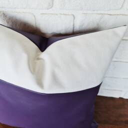 18x18''(45x45cmBiogen Purple Faux Leather & White Cotton Pillow Cover-1/3 Design/Housewarming Gift-1Qty - thumbnail 2