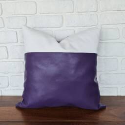 18x18''(45x45cmBiogen Purple Faux Leather & White Cotton Pillow Cover-1/3 Design/Housewarming Gift-1Qty - thumbnail 3