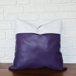 18x18''(45x45cmBiogen Purple Faux Leather & White Cotton Pillow Cover-1/3 Design/Housewarming Gift-1Qty - thumbnail 4
