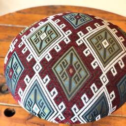 Kilim Ottoman Stool Beech Wood Foot Rest, Chenille Fabric - thumbnail 3