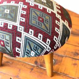 Kilim Ottoman Stool Beech Wood Foot Rest, Chenille Fabric - thumbnail 2