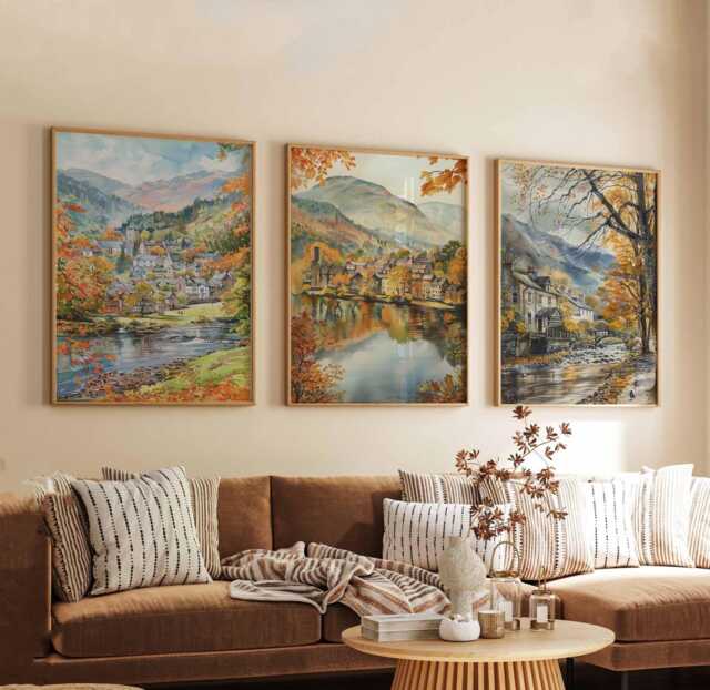 Set Of 3 Grasmere Posters, Lake District Prints, England Travel Poster Set, Scenic Wall Art Nature Landscape Decor Gift - image 1