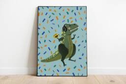 Art Print - Poster Dinosaur Tyrannosaurus Rex Dancing Dino Nursery - thumbnail 1