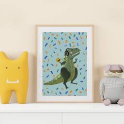 Art Print - Poster Dinosaur Tyrannosaurus Rex Dancing Dino Nursery - thumbnail 2