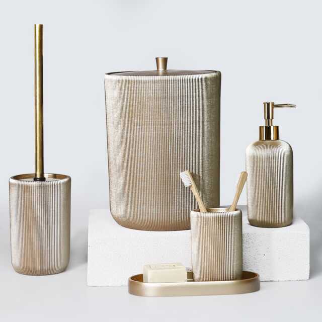 Lydia Collection 5 Piece Resin Bathroom Accessories Set in Taupe Color