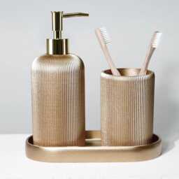 Lydia Collection 5 Piece Resin Bathroom Accessories Set in Taupe Color - thumbnail 3
