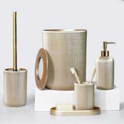 Lydia Collection 5 Piece Resin Bathroom Accessories Set in Taupe Color - thumbnail 2