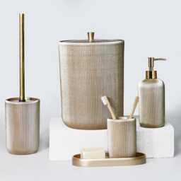 Lydia Collection 5 Piece Resin Bathroom Accessories Set in Taupe Color - thumbnail 1