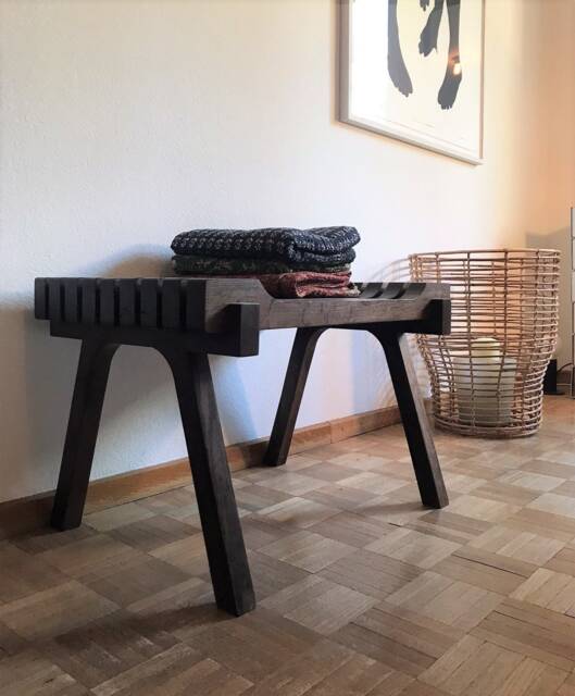 Wooden Stool Living Room Bedroom Handmade Porch Scandinavian Design Retro Look Vintage Bench - image 1