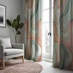 Retro Wavy Stripe Curtains, Sage & Terracotta Drapes, Modern Abstract Window Panels, Mid Century Style Custom Size Curtains - thumbnail 2