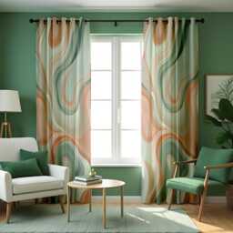 Retro Wavy Stripe Curtains, Sage & Terracotta Drapes, Modern Abstract Window Panels, Mid Century Style Custom Size Curtains