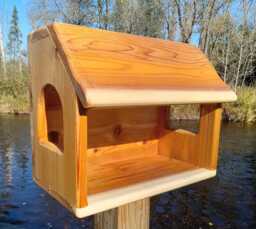 Large Fence, Post, Or Tree Mount See Through Squirrel Feeder Cedar Wood - thumbnail 1