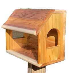 Large Fence, Post, Or Tree Mount See Through Squirrel Feeder Cedar Wood - thumbnail 2