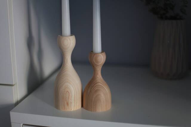 Handmade Ash Wood Candlestick Set Scandinavian Rustic Home Decor - image 1