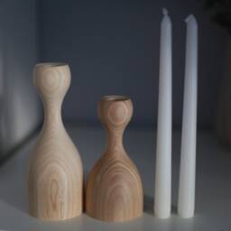 Handmade Ash Wood Candlestick Set Scandinavian Rustic Home Decor - thumbnail 2