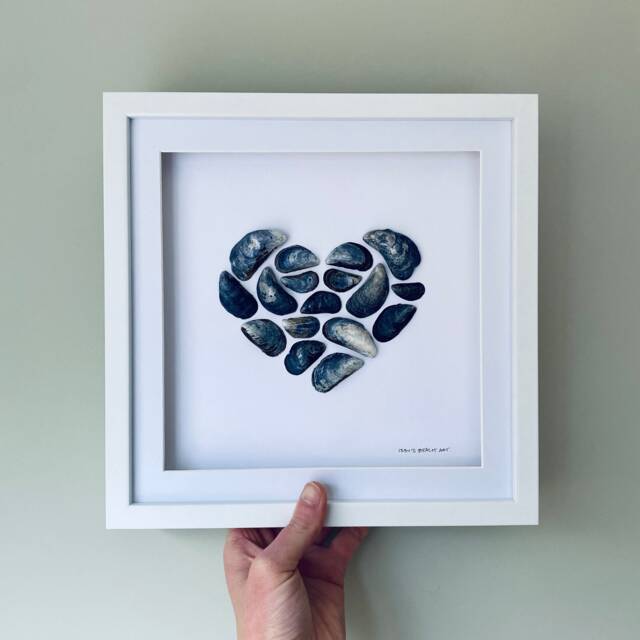 Mussel Shell Heart Picture - Framed Wall Art Handmade in Cornwall - image 1