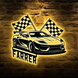 Custom Racing Metal Wall Art With Led Lights, Personalized Car Sign, Garage Decor - thumbnail 3