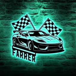 Custom Racing Metal Wall Art With Led Lights, Personalized Car Sign, Garage Decor - thumbnail 4