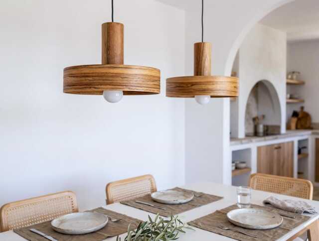 Walnut Lighting Fixture For Dining Room, Kitchen Island Pendant Light, Mid Century Hanging Lamp - image 1