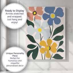 Retro Floral Bouquet With Blue & Yellow Blooms Canvas Wall Art Print Decor Picture Ready To Hang - thumbnail 3