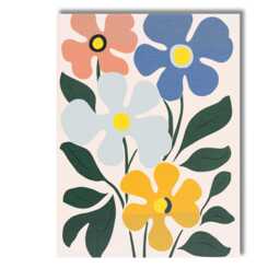 Retro Floral Bouquet With Blue & Yellow Blooms Canvas Wall Art Print Decor Picture Ready To Hang - thumbnail 1