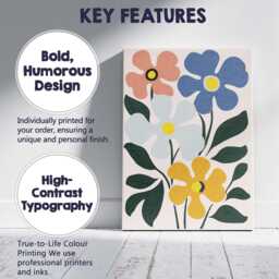 Retro Floral Bouquet With Blue & Yellow Blooms Canvas Wall Art Print Decor Picture Ready To Hang - thumbnail 2