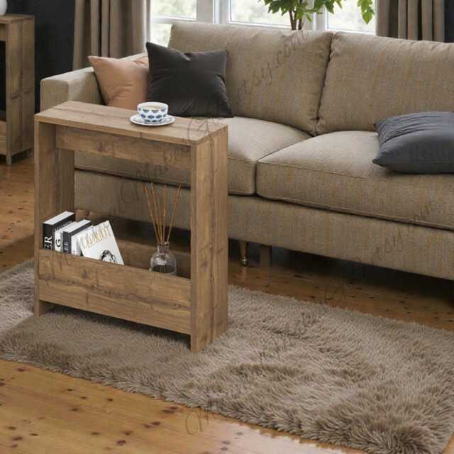 Modern Side Table With Magazine Rack Storage, Slim End Table, Living Room Furniture - image 1
