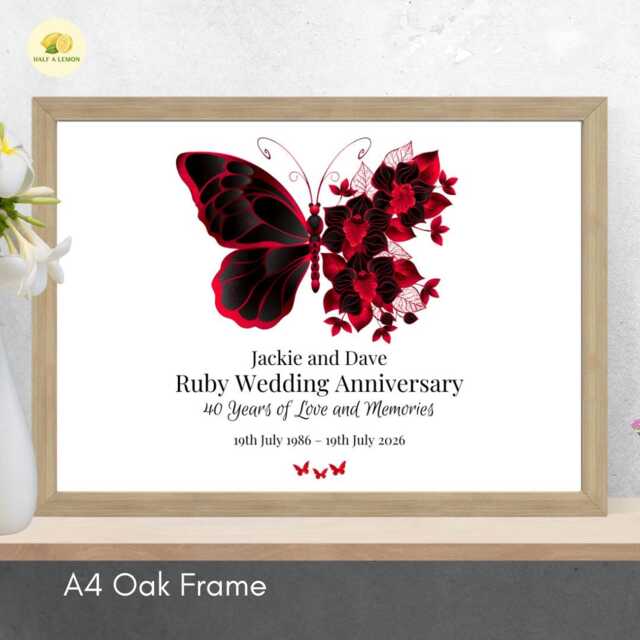 Personalised 40Th Wedding Anniversary Framed Print Ruby Gift - A4 Or A3 Size - image 1