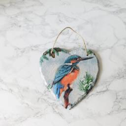 Kingfisher Slate Heart Plaque Decoupage River Bird Wall Decor - thumbnail 1