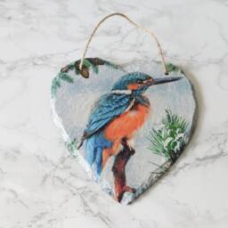 Kingfisher Slate Heart Plaque Decoupage River Bird Wall Decor - thumbnail 2