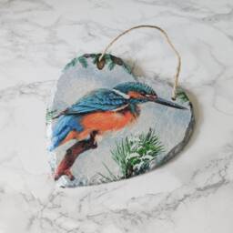 Kingfisher Slate Heart Plaque Decoupage River Bird Wall Decor - thumbnail 3