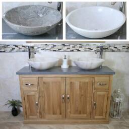 Solid Oak Bathroom Vanity Unit Cabinet Stone Basin Tap Set Grey Quartz Top 402Gqsbcx2 - thumbnail 2