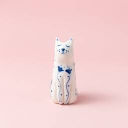 Handmade Porcelain Cat Figurine - Mushroom & Stars, Pocket Friend - thumbnail 2