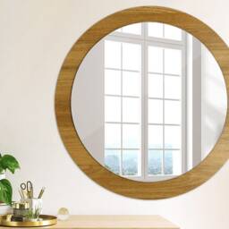 Rustic Oak, Brown, Round Mirror Frame, Glass Wall Art, High Quality Print - thumbnail 3