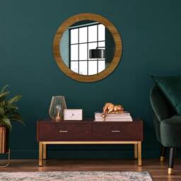 Rustic Oak, Brown, Round Mirror Frame, Glass Wall Art, High Quality Print - thumbnail 2
