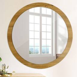 Rustic Oak, Brown, Round Mirror Frame, Glass Wall Art, High Quality Print - thumbnail 4