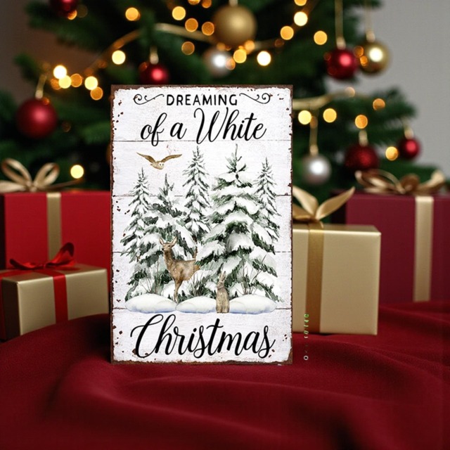 Rustic White Christmas Metal Plaque Sign - Festive Holiday Wall Decor Farmhouse Winter Art - image 1