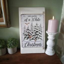 Rustic White Christmas Metal Plaque Sign - Festive Holiday Wall Decor Farmhouse Winter Art - thumbnail 2