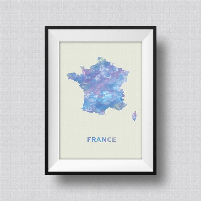 France Watercolor Map Art Print Poster Canvas