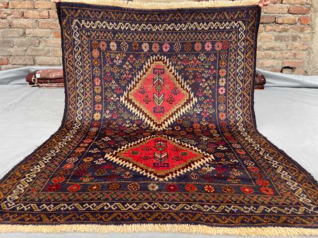 3x5 Accent Rug - Navy Blue & Red Tribal Design Hand-Knotted Wool Rug, Vegetable Dyed, Perfect For Living Room, Bedroom, Kitchen, Kids Room - image 1