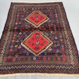 3x5 Accent Rug - Navy Blue & Red Tribal Design Hand-Knotted Wool Rug, Vegetable Dyed, Perfect For Living Room, Bedroom, Kitchen, Kids Room - thumbnail 2